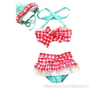Baby Toddler Girl Plaid Bandeau Bowknot Swimsuit with Hat 3pcs Bikini Set Red B01DFLFC4E